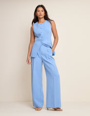 Blue Longline Crew Neck Waistcoat