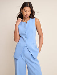 Blue Longline Crew Neck Waistcoat