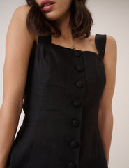Black Strappy Linen-Blend Waistcoat