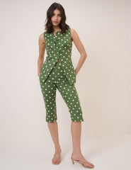Green Polka Dot Waistcoat & Capri Trousers Set