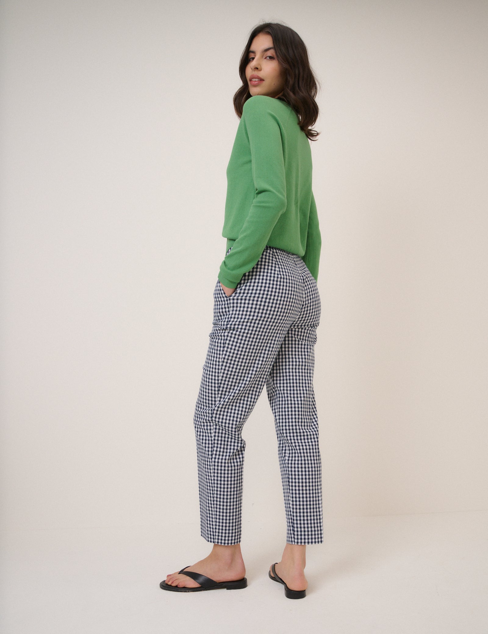 Blue Gingham Cigarette Trousers
