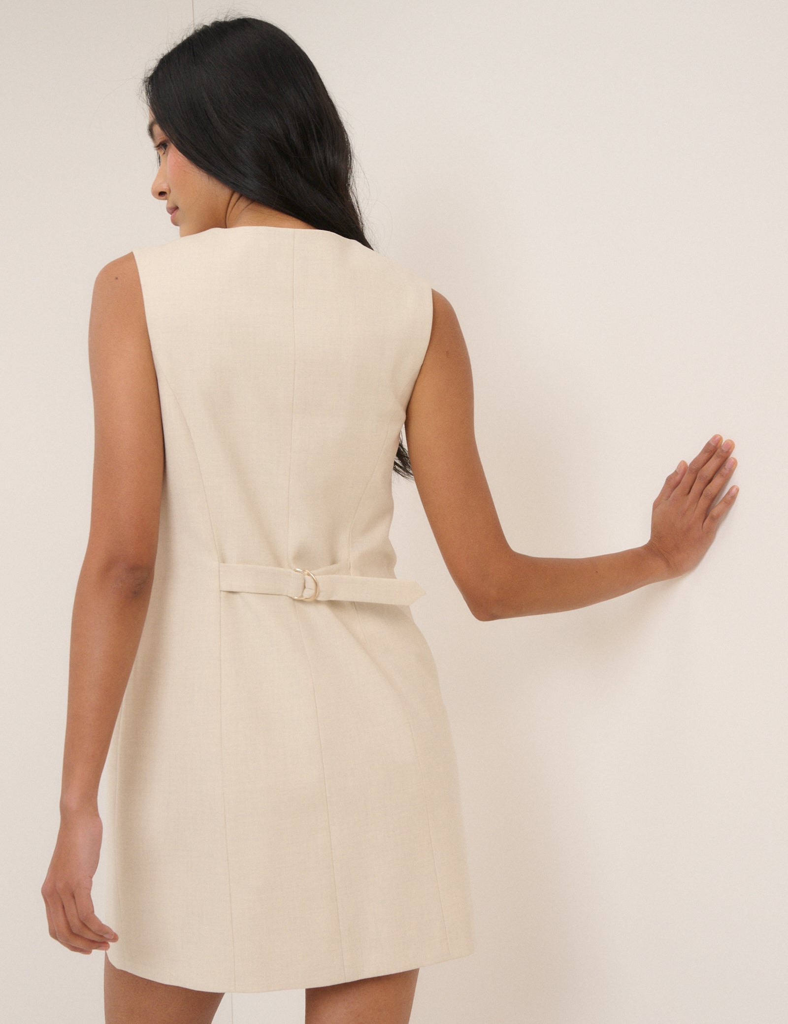 Cream Tailored Sleeveless Mini Dress