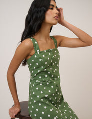 Green Polka Dot Strappy Tailored Dress