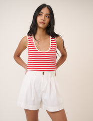 White Pleated High Waisted Shorts