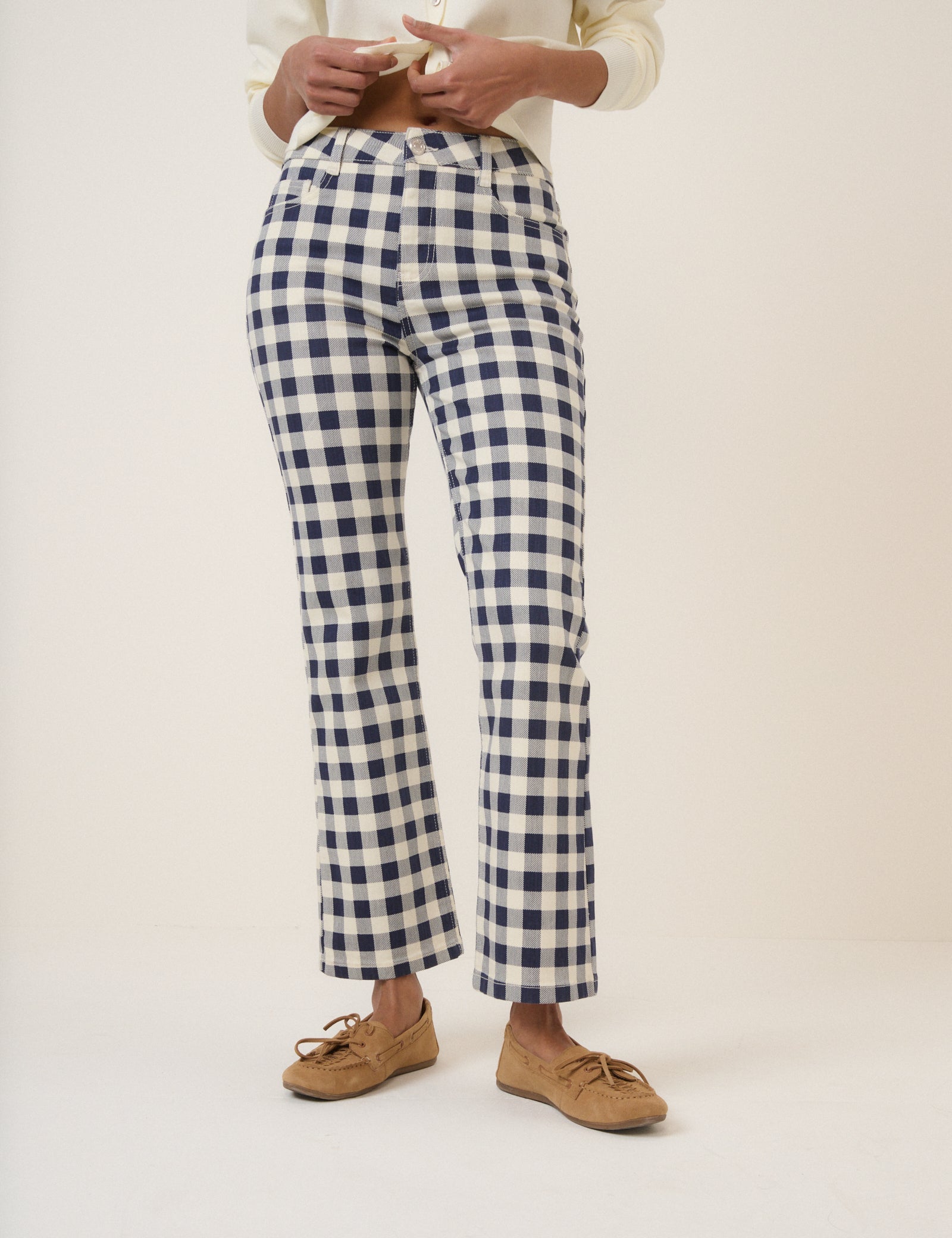 Navy Gingham Angel Kick Flare Jeans
