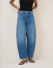Blue Mid Rise Bethnal Barrel Leg Jeans