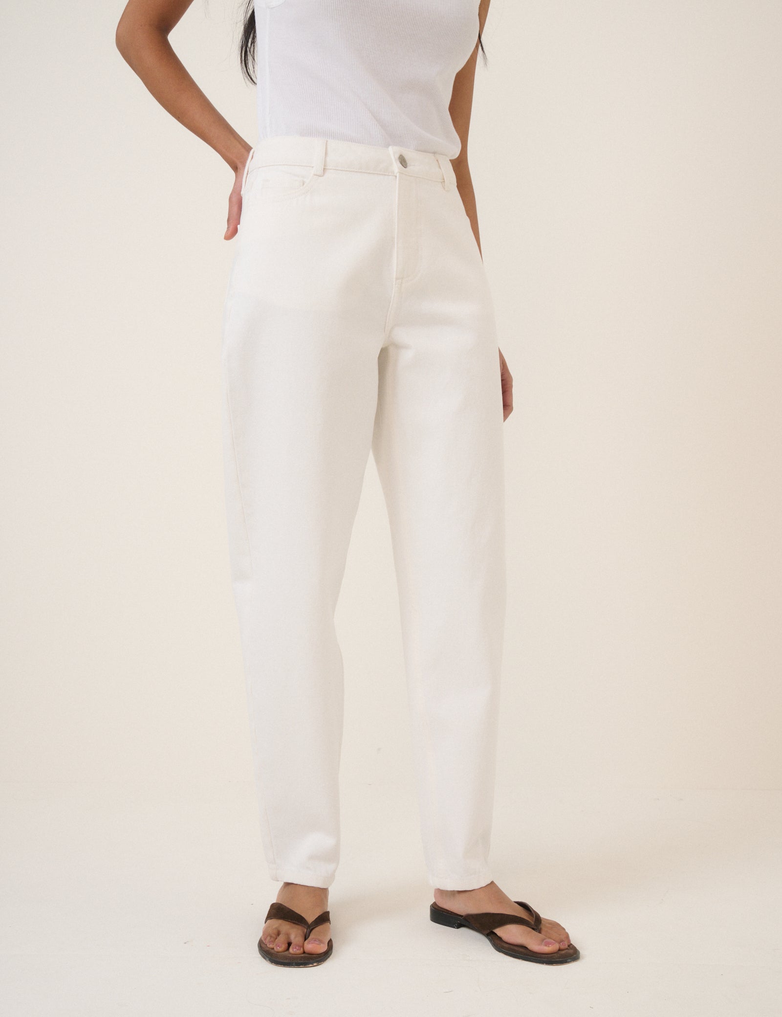 White Putney Barrel Leg Jeans
