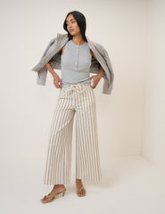 Ecru Striped Cropped Soho Wide Jeans