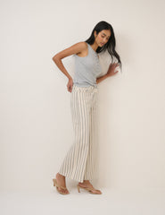 Ecru Striped Cropped Soho Wide Jeans