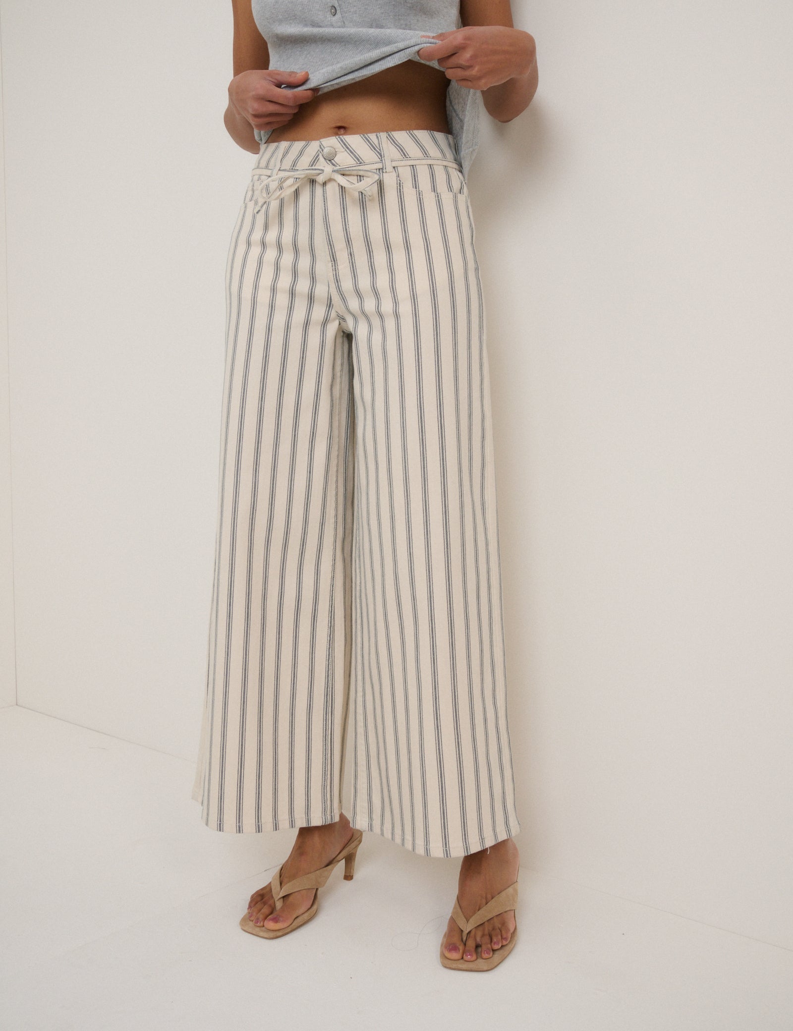 Ecru Striped Cropped Soho Wide Jeans