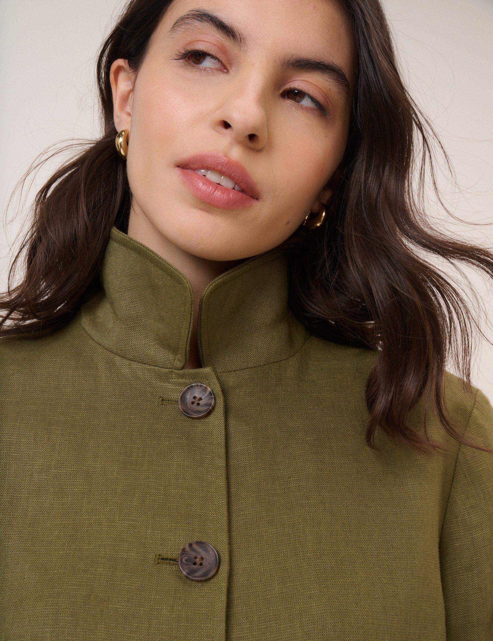 Khaki Linen-Blend Boxy Jacket