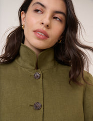 Khaki Linen-Blend Boxy Jacket