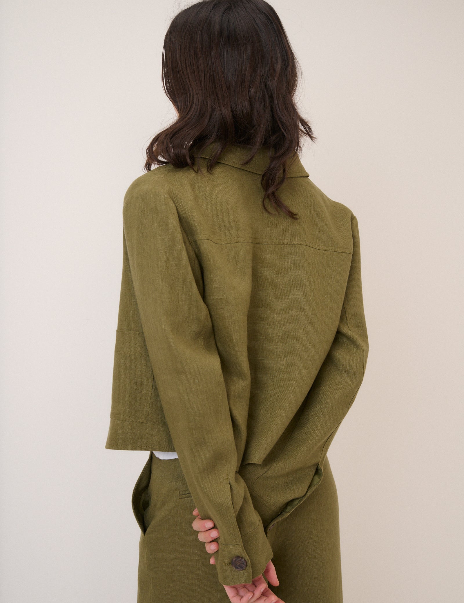 Khaki Linen-Blend Boxy Jacket
