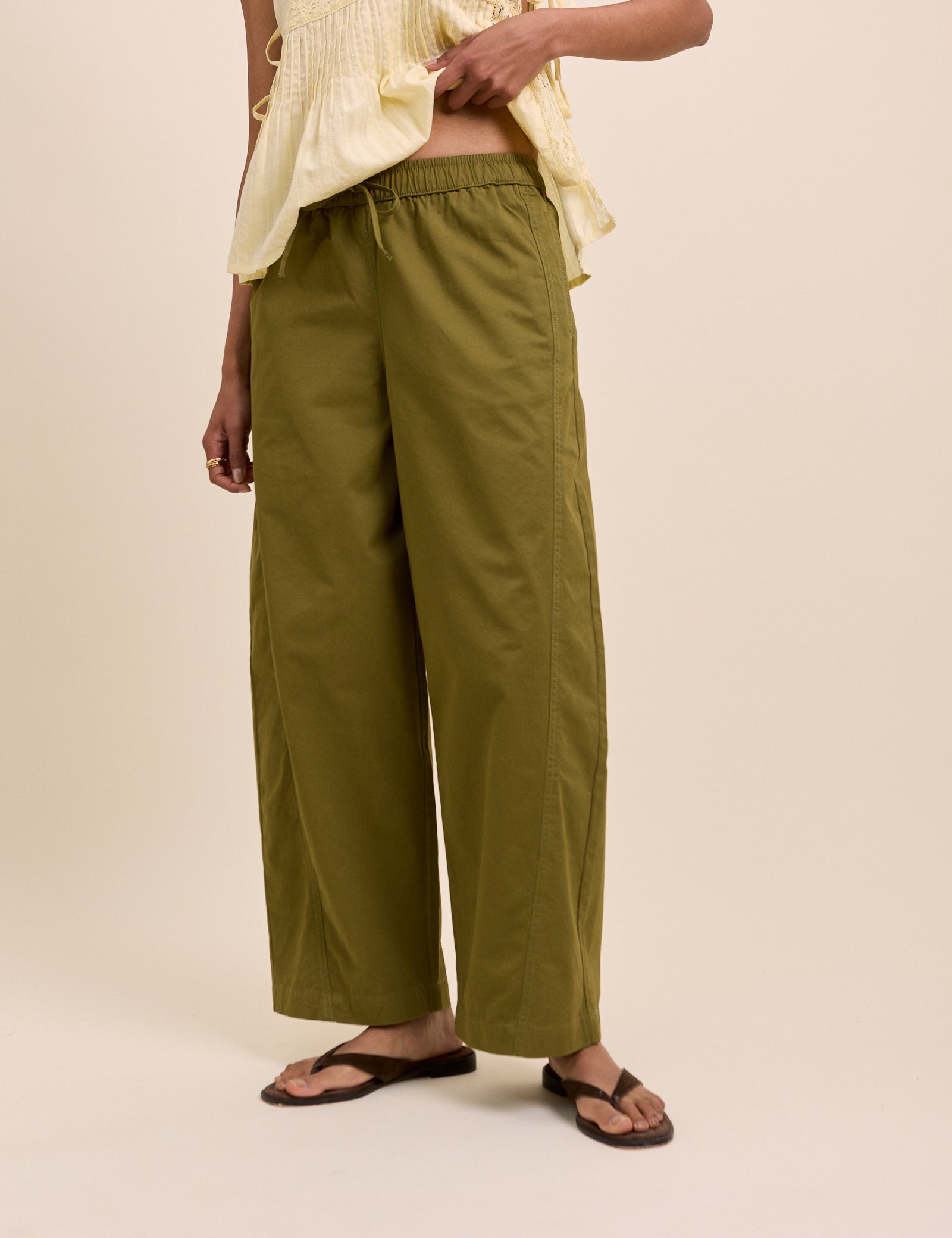 Green Barrel Leg Trousers