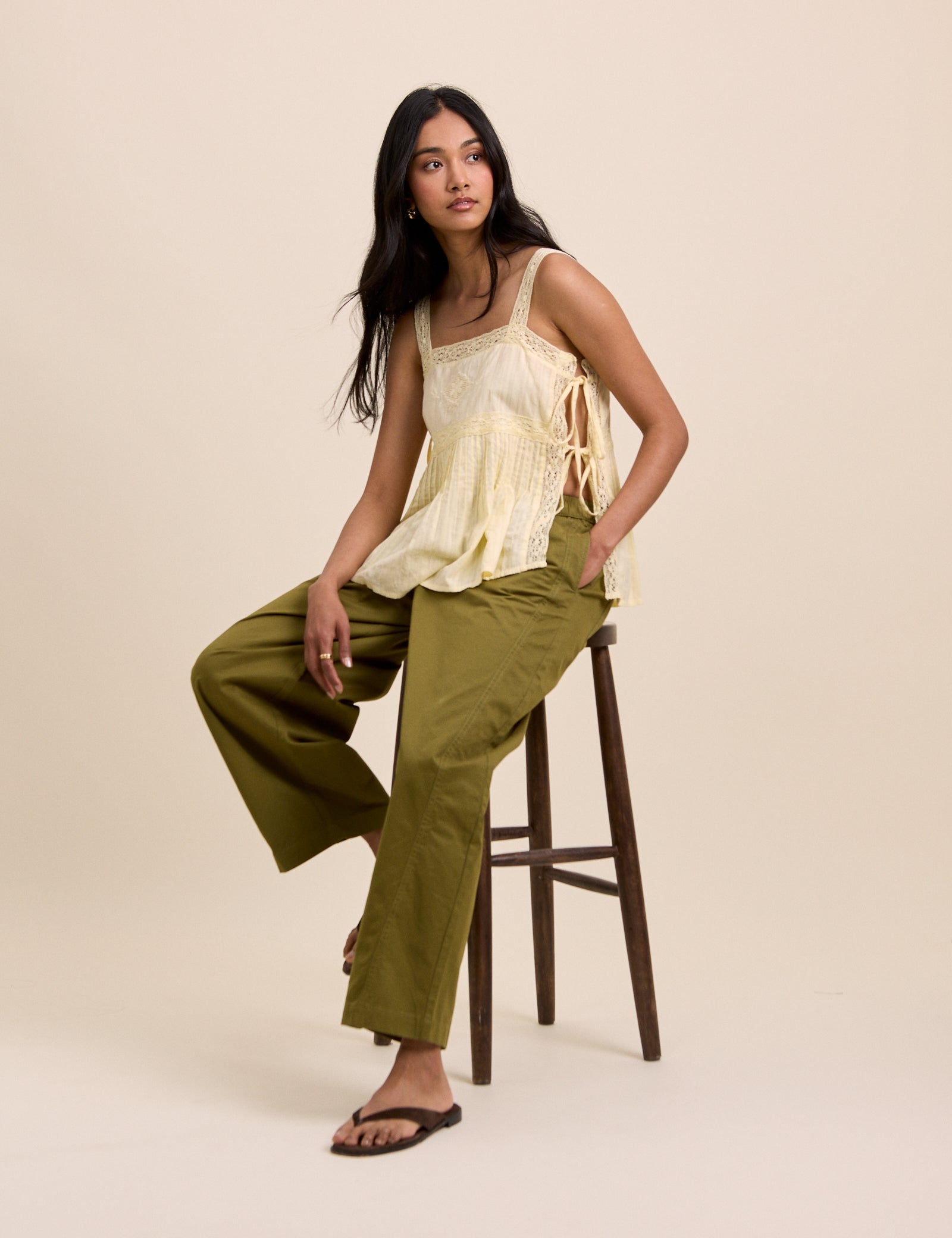 Green Barrel Leg Trousers