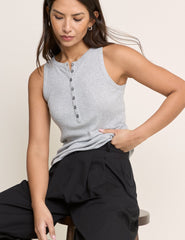 Grey Ribbed Modal Henley Vest
