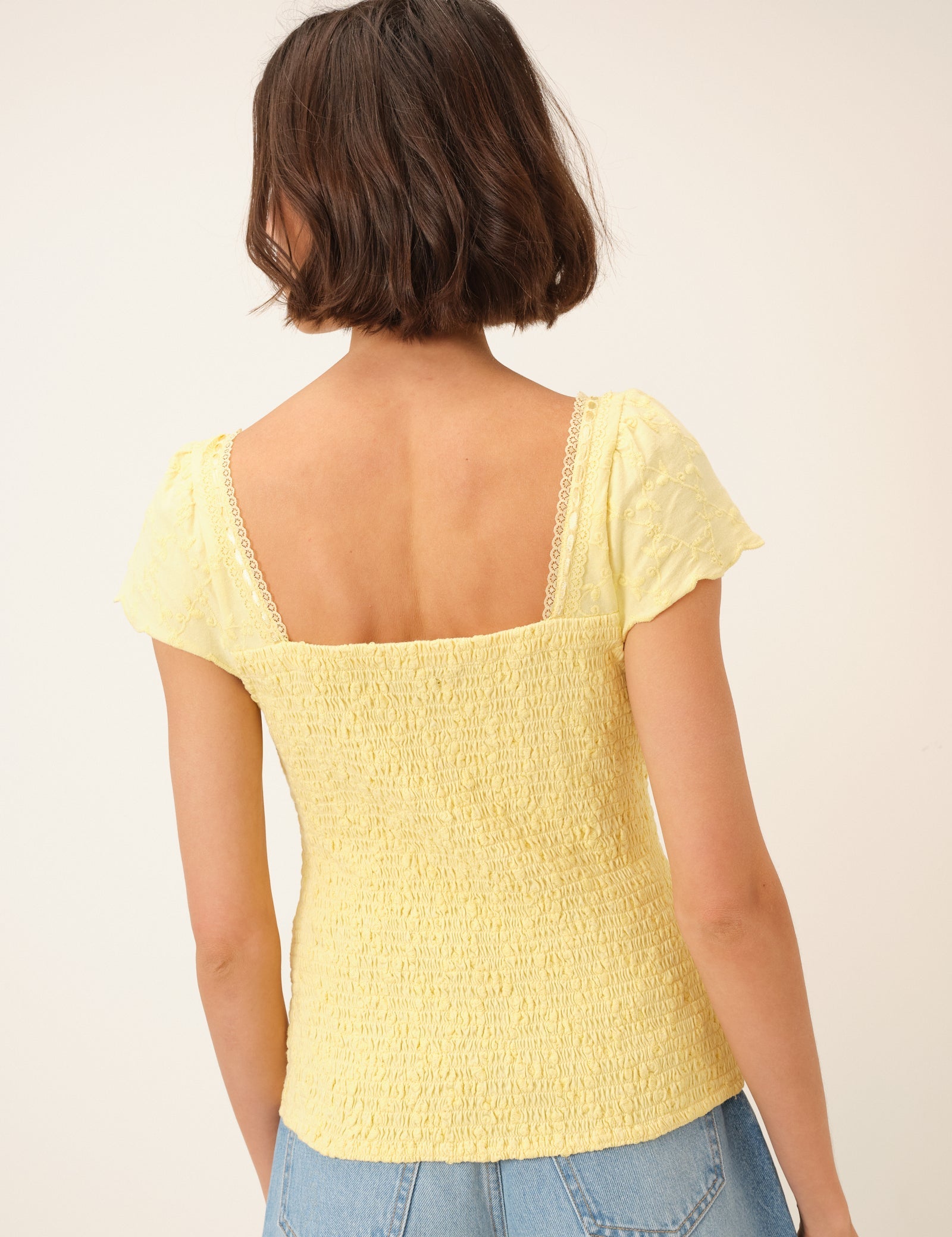 Yellow Broderie Milkmaid Jersey Top
