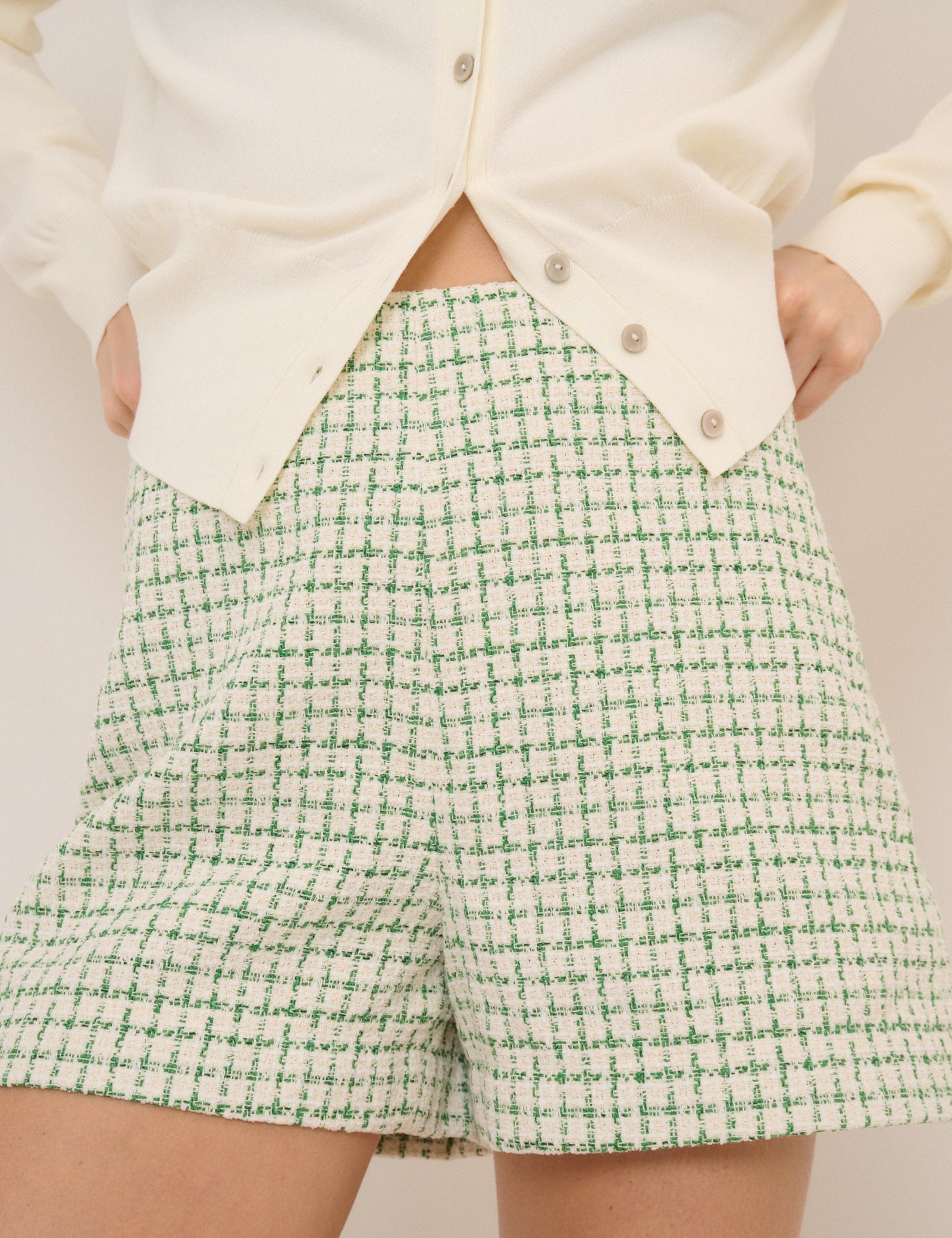 Green Check Boucle Jacket & Shorts Set