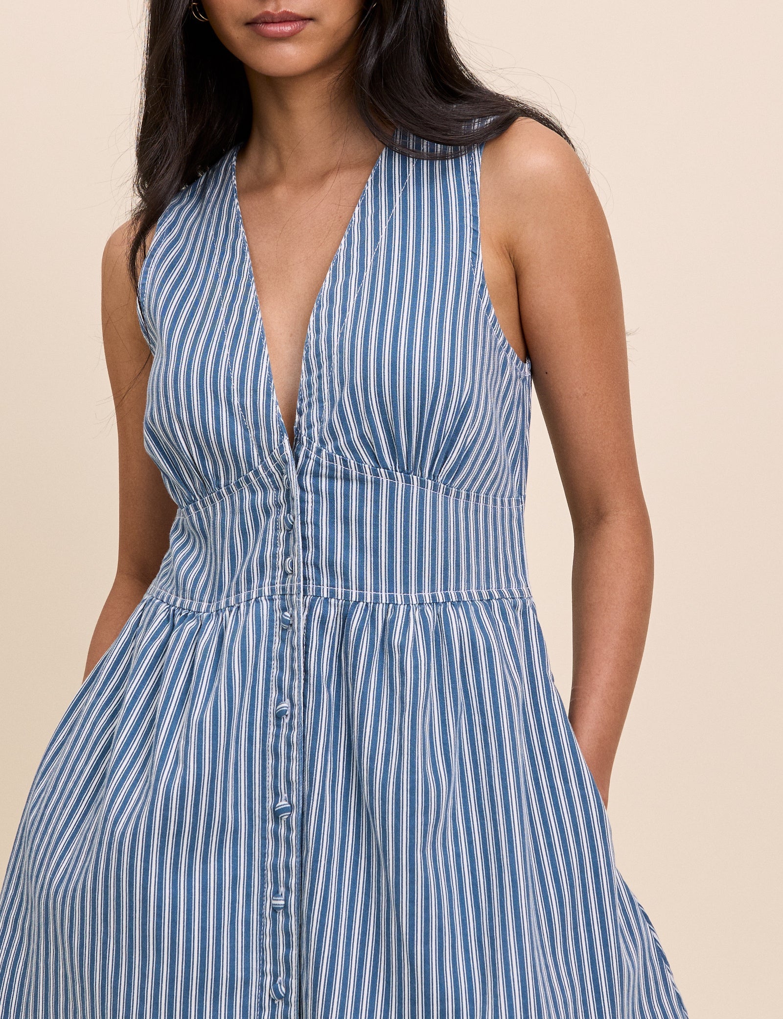 Blue Denim Pinstripe Starlight Mini Dress