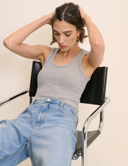 Grey Ribbed Scoop Neck Vest Top