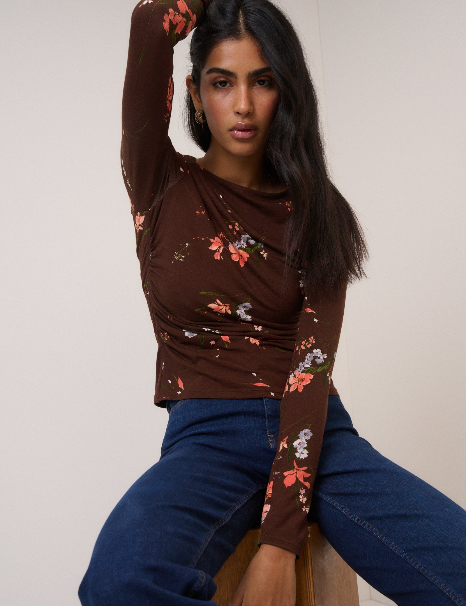 Brown Floral Jersey Top
