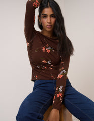 Brown Floral Jersey Top