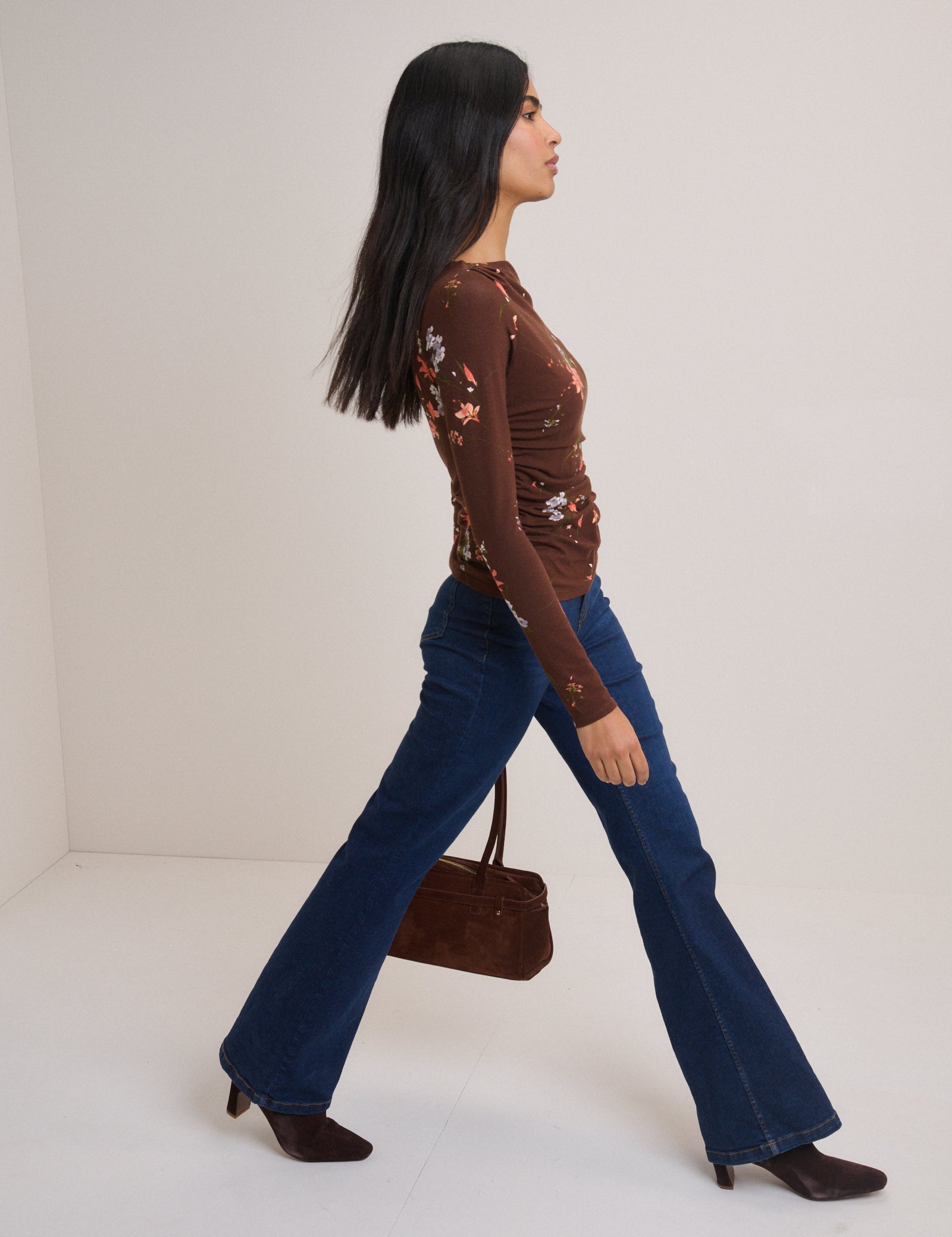 Brown Floral Jersey Top