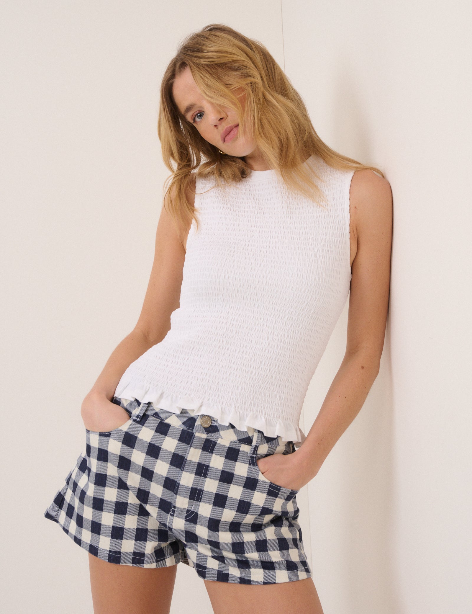 White Shirred Bodice Top