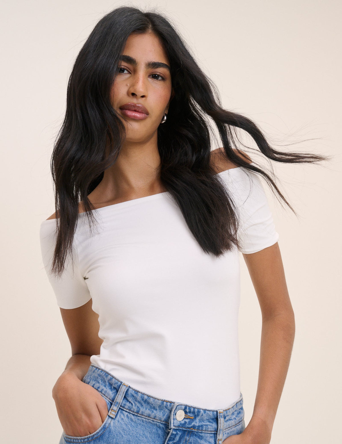 White Bardot Short Sleeve Top