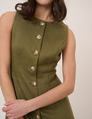 Green Linen-Blend Tailored Mini Dress