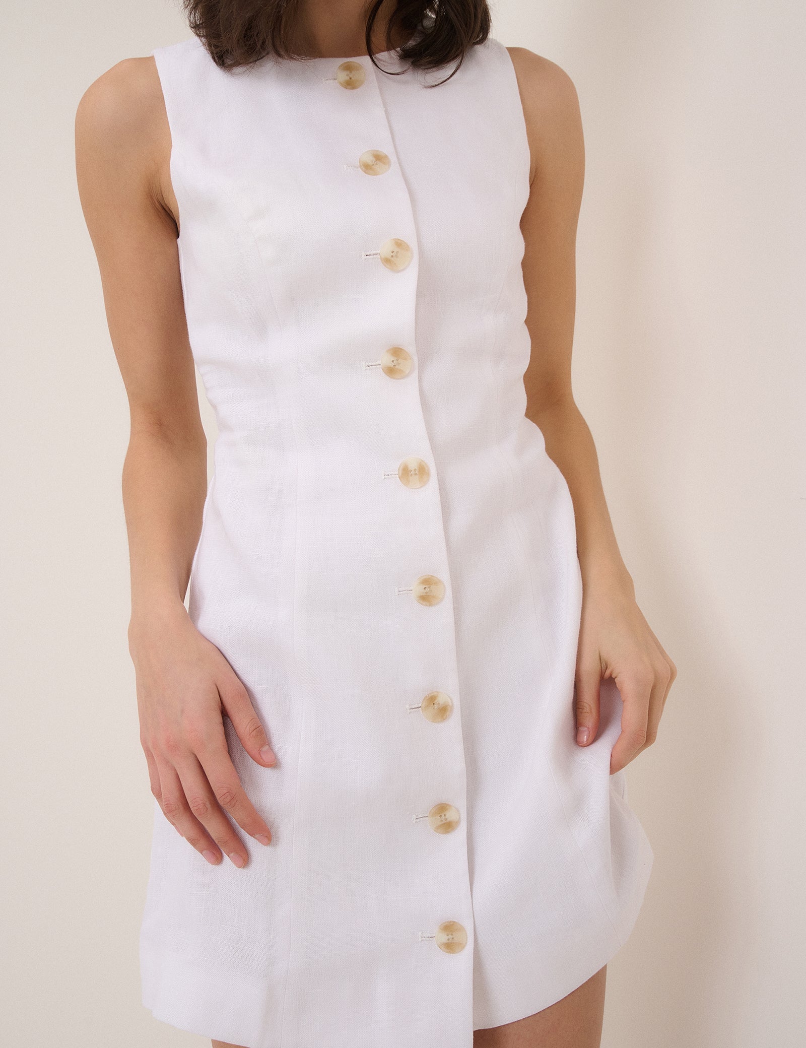 White Linen-Blend Tailored Mini Dress