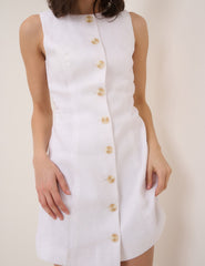 White Linen-Blend Tailored Mini Dress