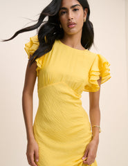 Yellow Frill Sleeve Lola Midi Dress