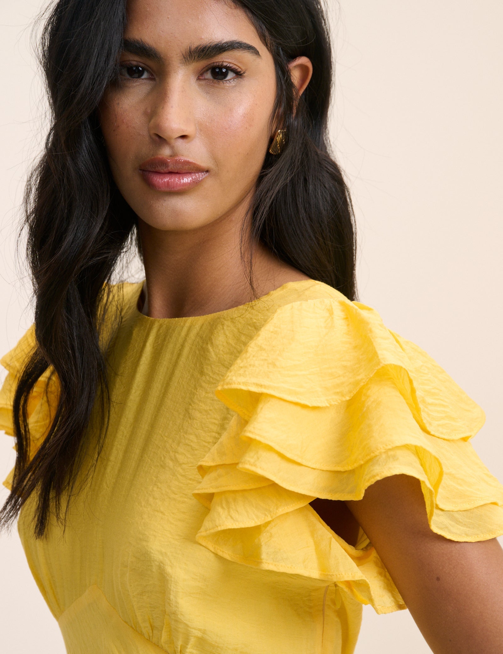 Yellow Frill Sleeve Lola Midi Dress