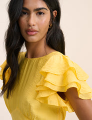 Yellow Frill Sleeve Lola Midi Dress