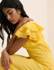 Yellow Frill Sleeve Lola Midi Dress
