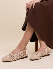 Ivory Woven Leather Slingback Flats