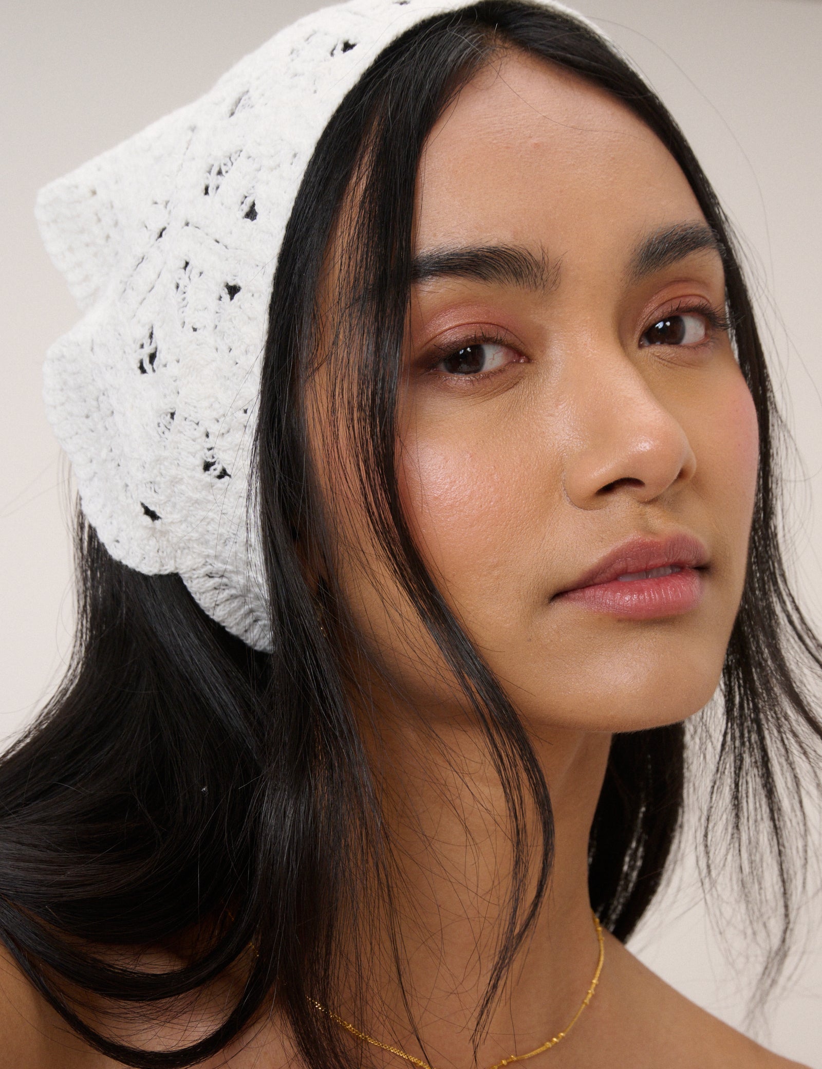White Crochet Triangle Scarf