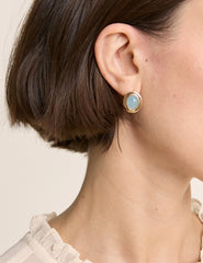 Gold Oval Blue Stone Earrings
