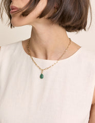 Gold Plated Green Teardrop Necklace
