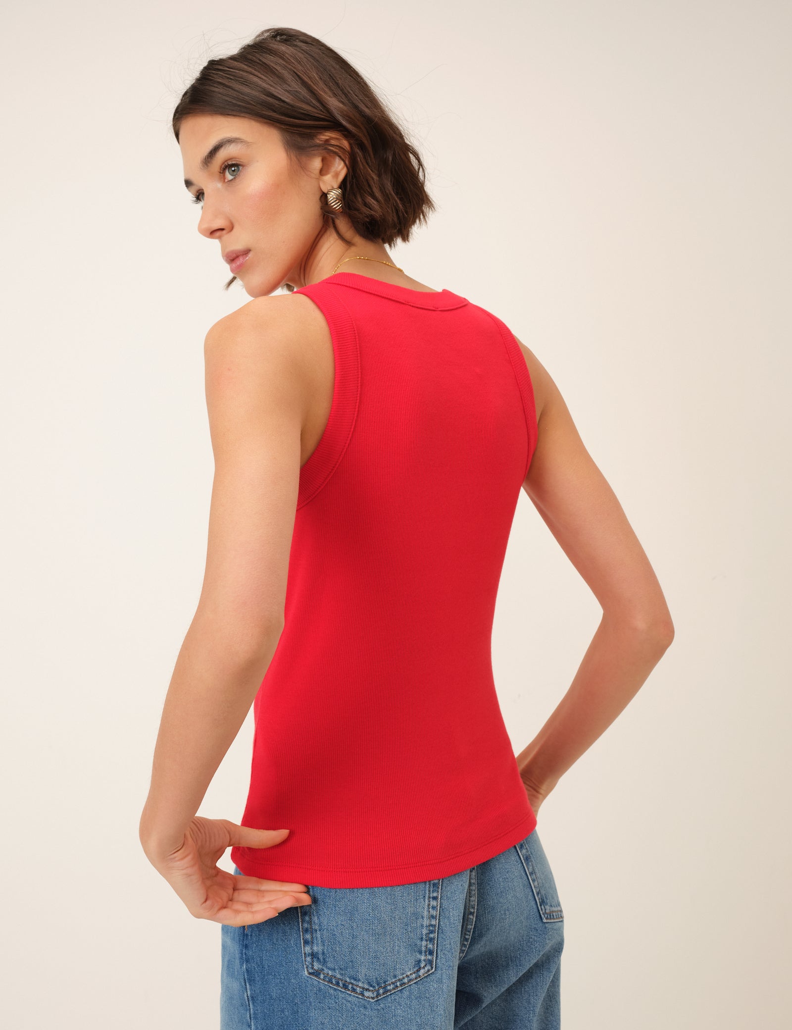 Red Ribbed Racer Vest