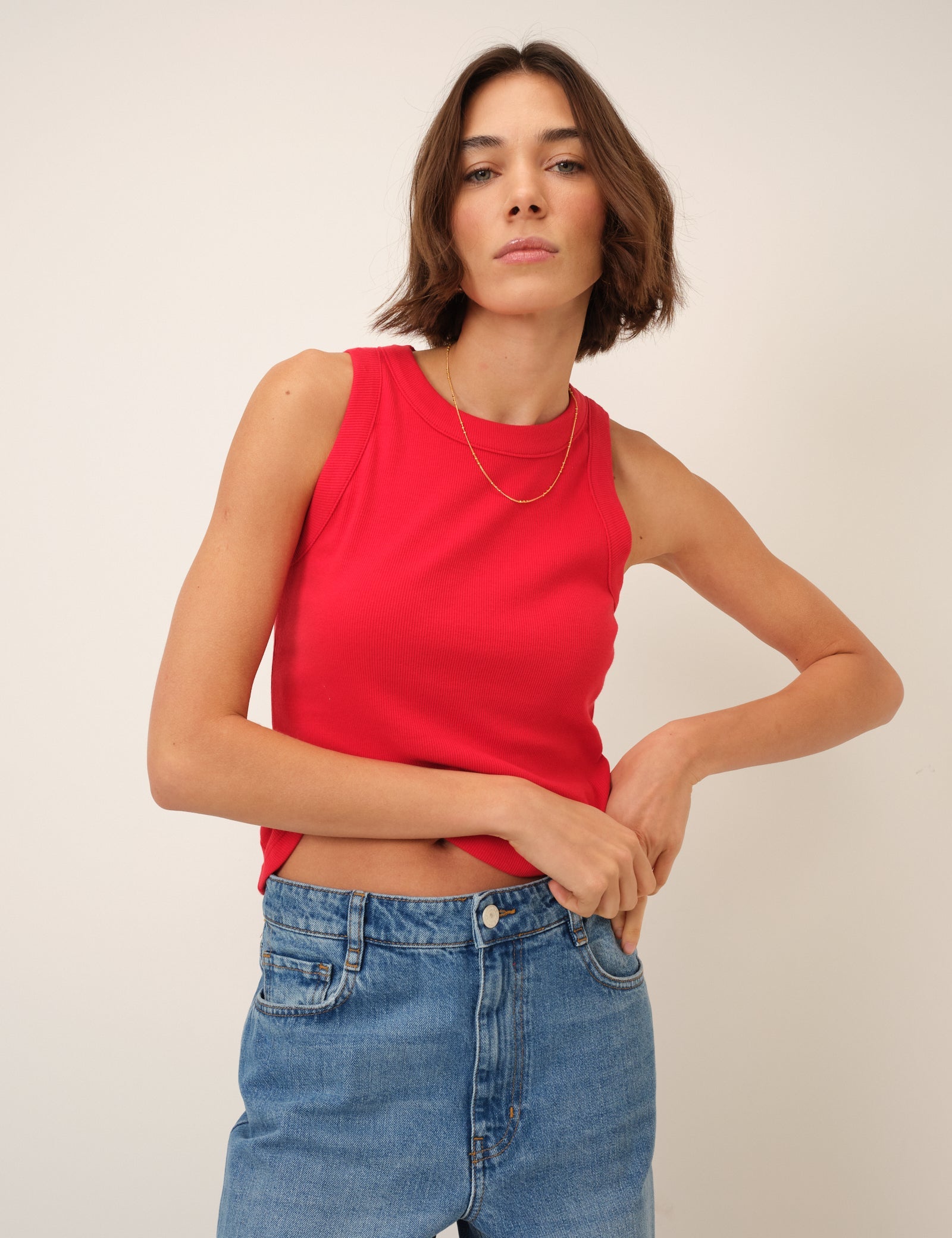 Red Ribbed Racer Vest