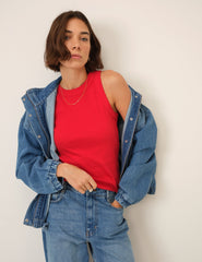 Red Ribbed Racer Vest