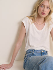 White Turn Up Sleeve Jersey Top