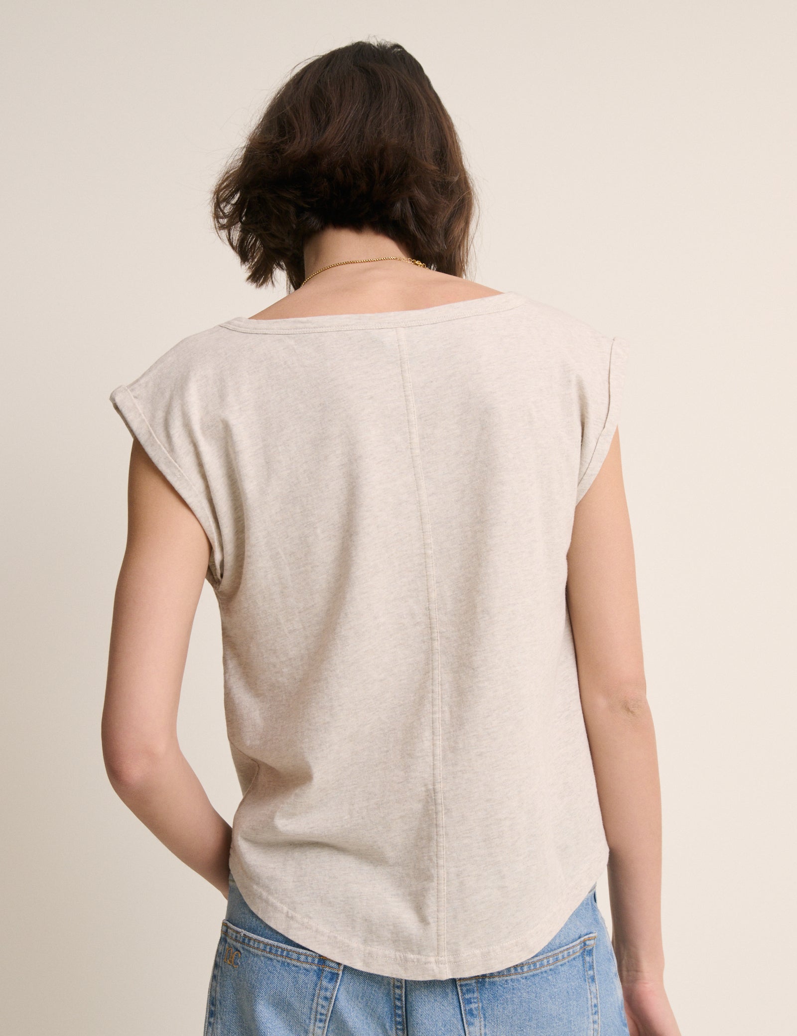 Oatmeal Turn Up Sleeve Jersey Top