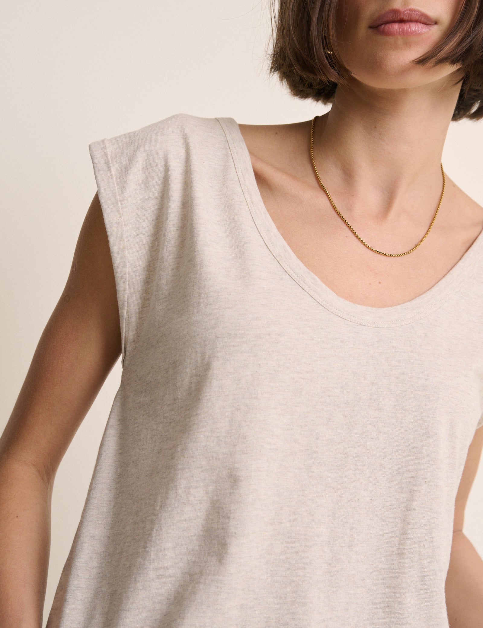 Oatmeal Turn Up Sleeve Jersey Top
