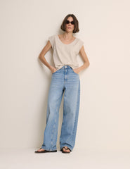 Oatmeal Turn Up Sleeve Jersey Top
