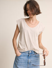 Oatmeal Turn Up Sleeve Jersey Top