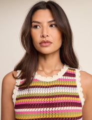 Multi-Coloured Striped Crochet Mini Dress