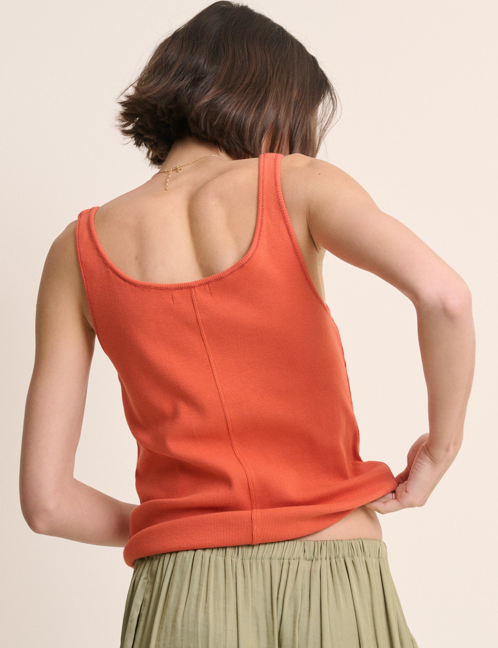 Orange Embroidered Ribbed Vest Top
